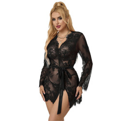 Subblime - 953751 Chemisier De Nuit En Dentelle + String Noir S/M